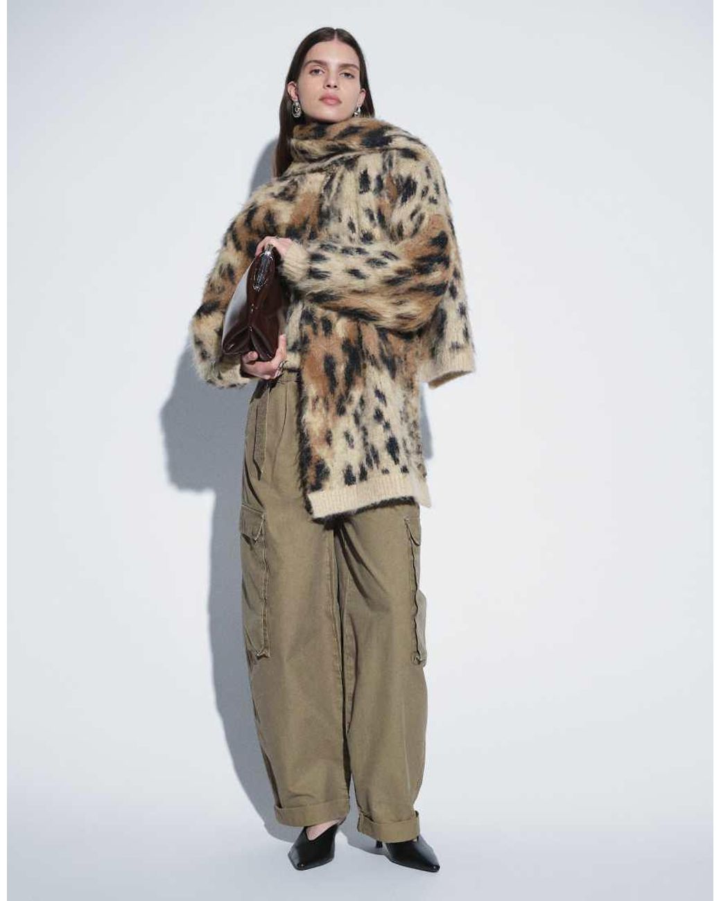 ASOS Green Leopard Brushed Crew Neck Jumper