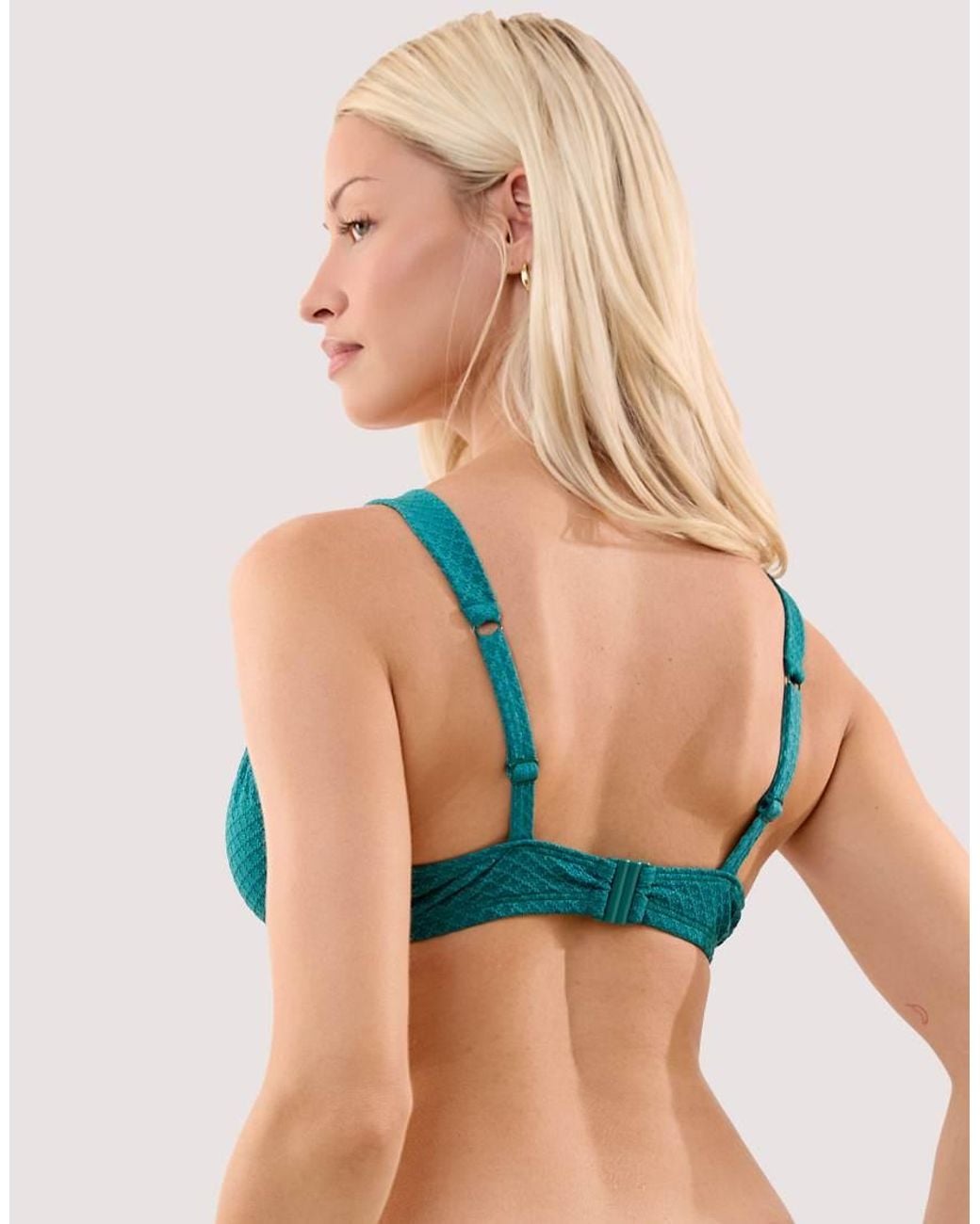 Wolf & Whistle Green Ariel Emerald Textured Underwire Plunge Bikini Top With Ring