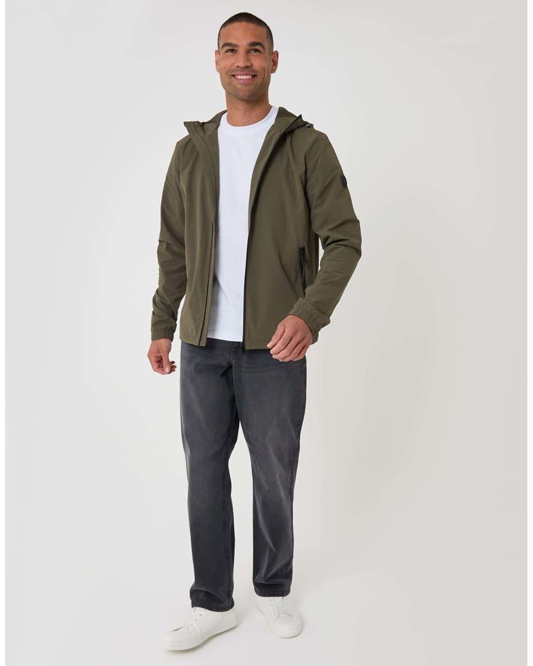 Threadbare Green Showerproof Ripstop Hooded Jacket for men