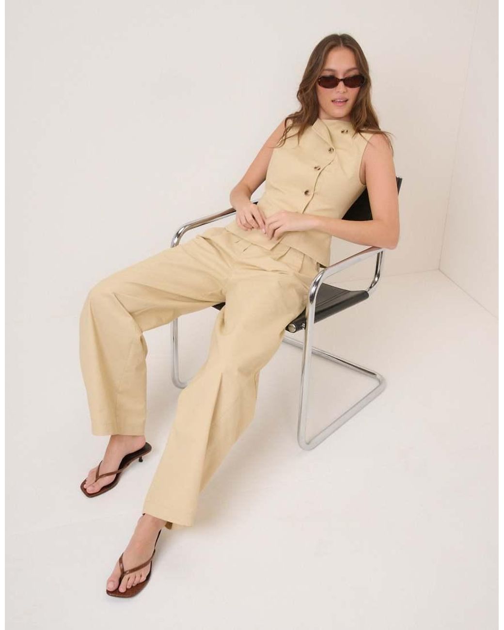 Nobody's Child Natural Cotton Tailored Barrel Leg Pants