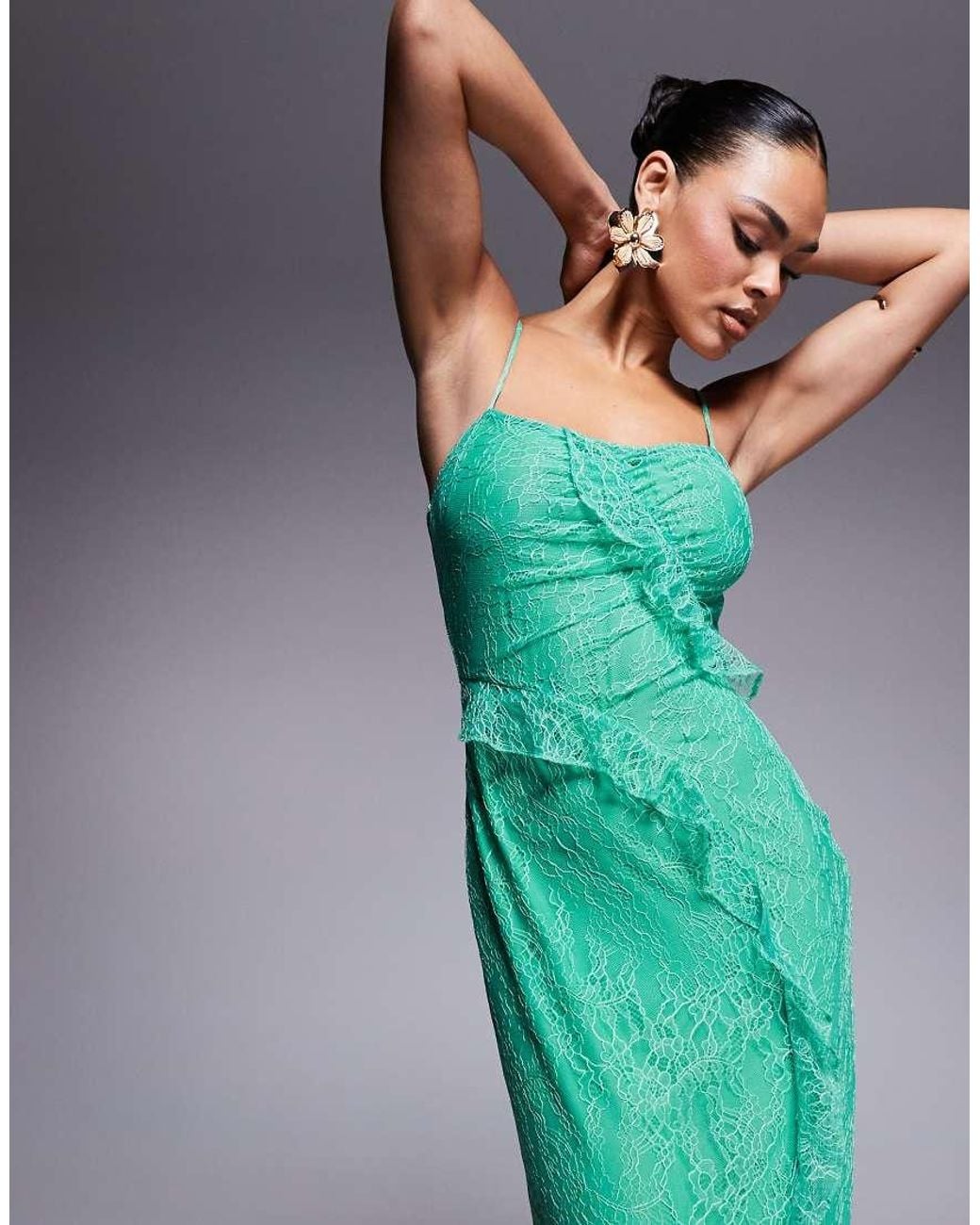 Forever New Ruffle Lace Maxi Dress in Green | Lyst UK