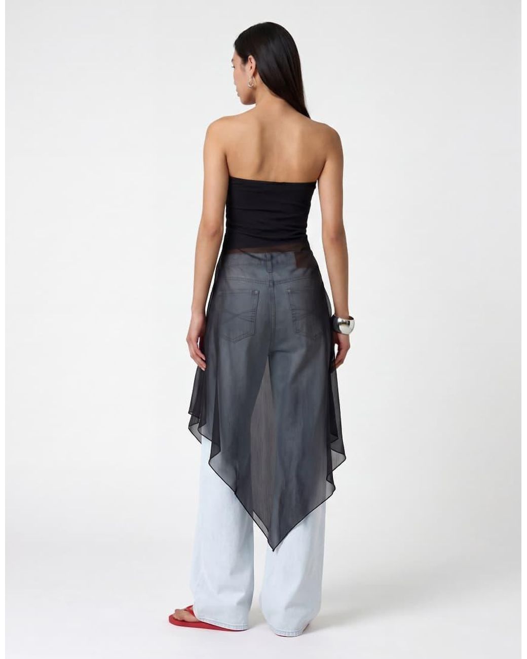 Noisy May Blue Bandeau Top With Asymm Chiffon Overlay
