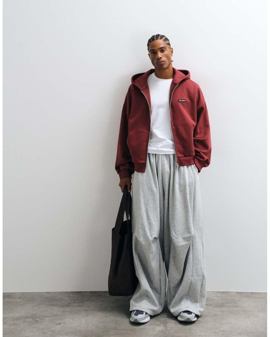 Collusion Red Heavyweight Zip Through Oversized Hoodie for men