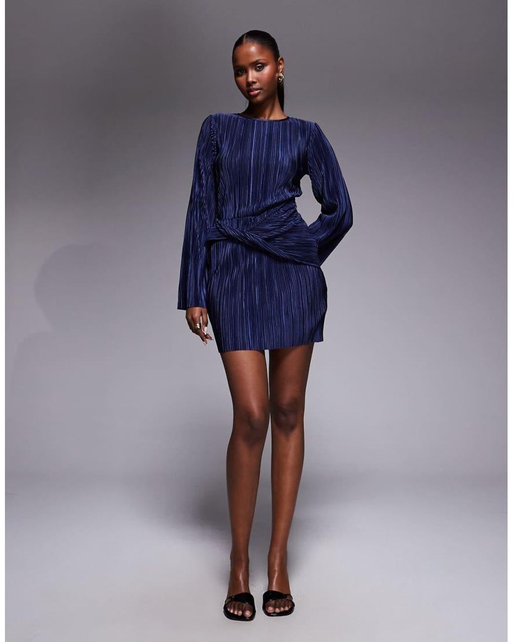 ASOS Blue Plisse Wrap Front Mini Dress