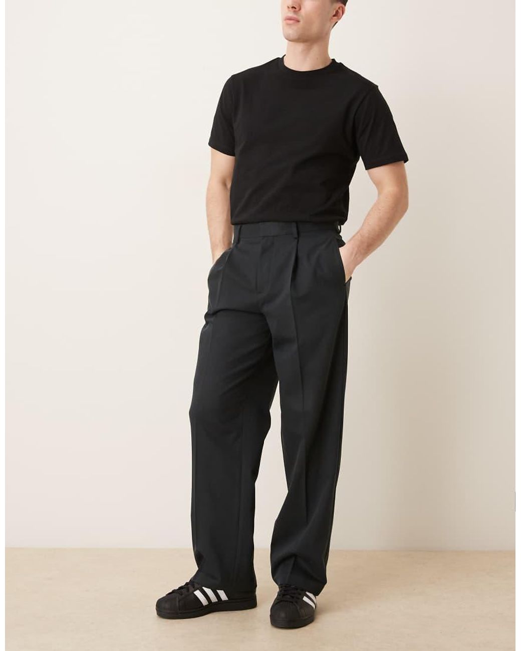 ASOS Black Smart Pleated Wide Leg Pants for men