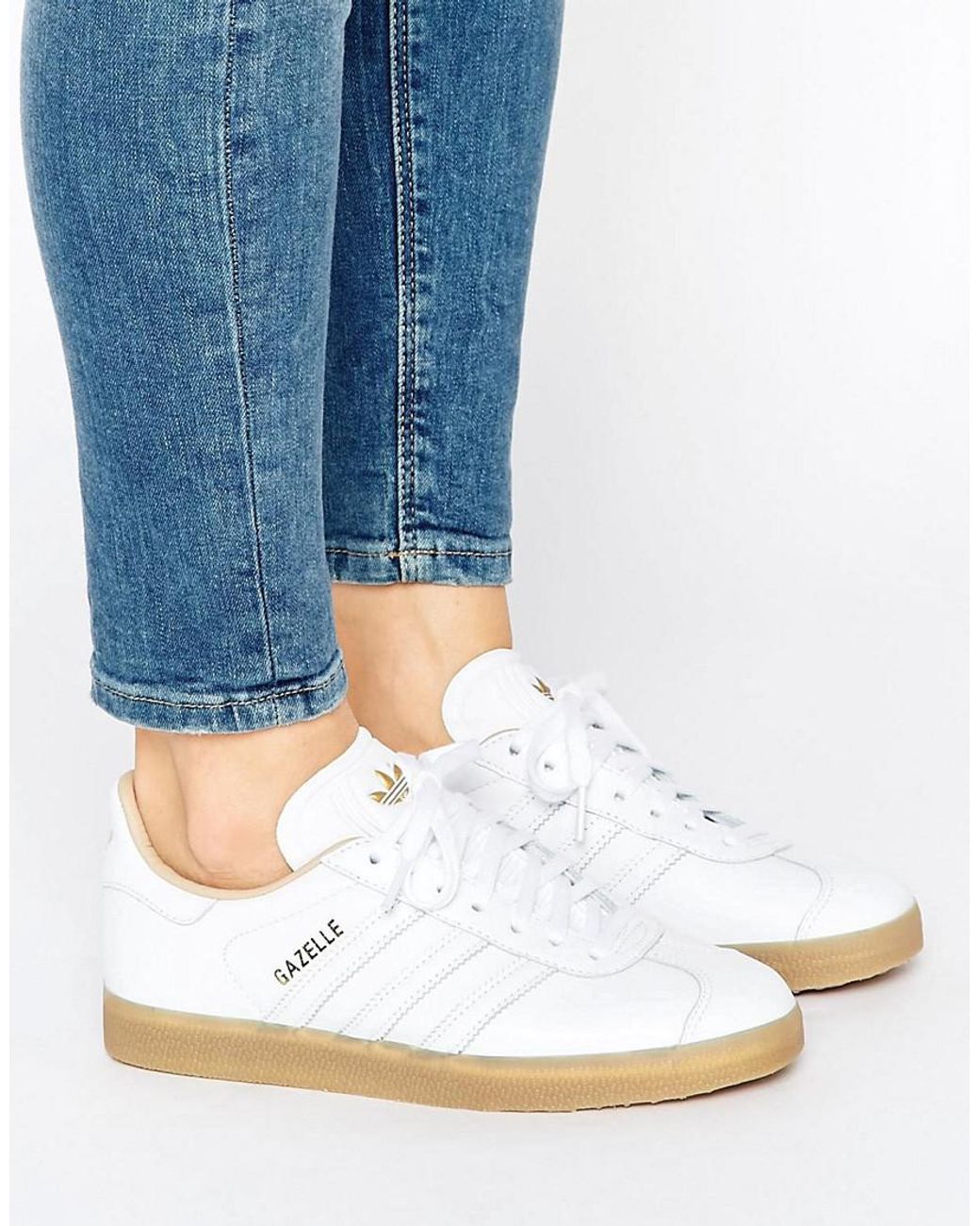 adidas Originals White Leather Gazelle Sneakers With Gum Sole for Men | Lyst