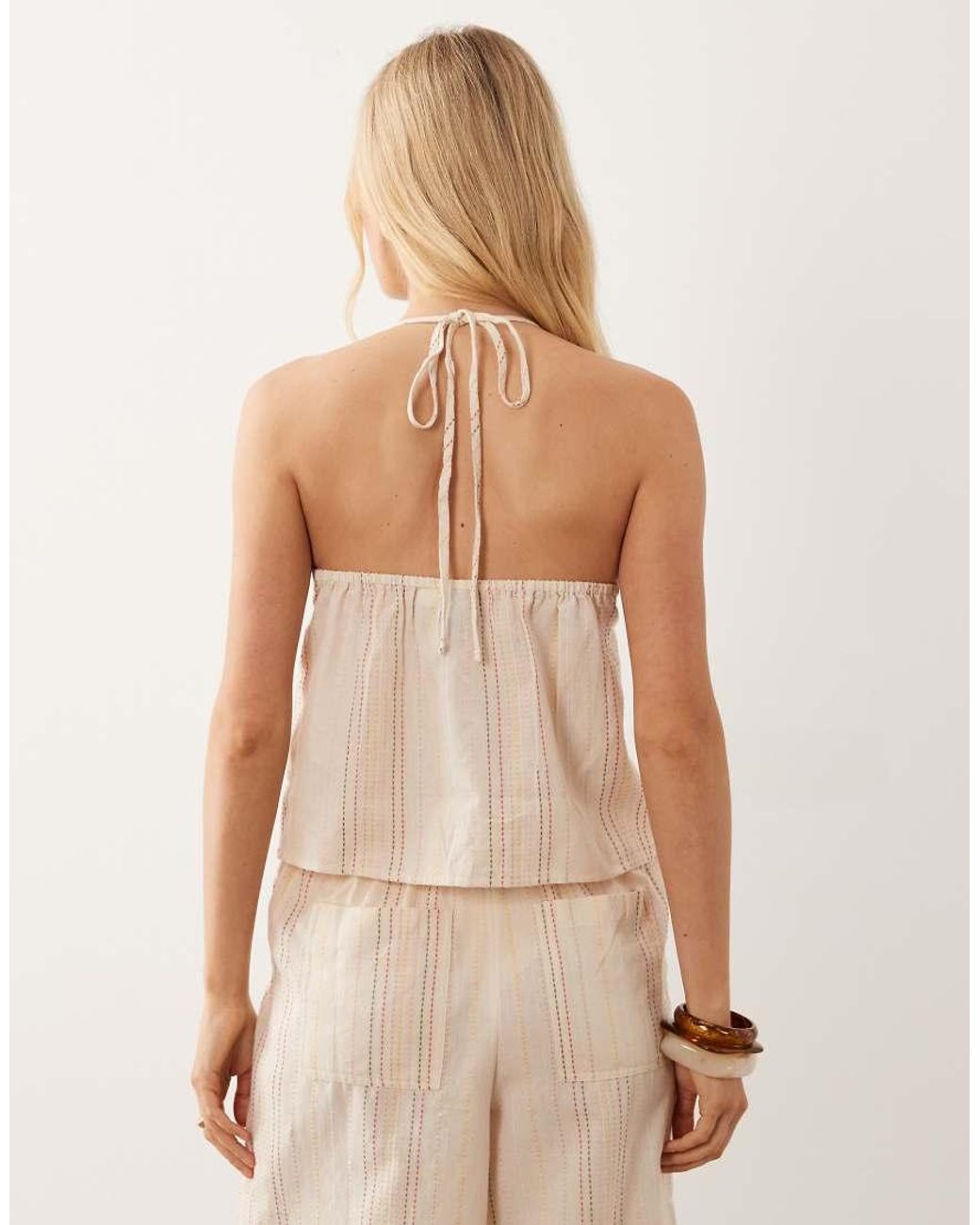 Collusion Natural Textured Beach Stripe Halter Top Co-ord