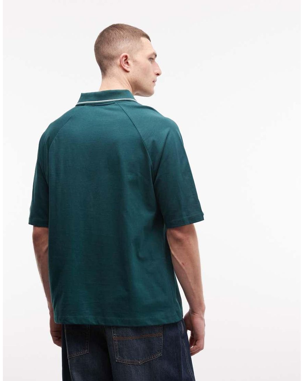 ASOS Blue Oversized Polo With Cut And Sew Panelling And Sports Graphic for men