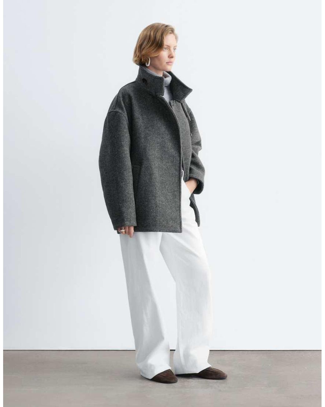 & Other Stories Gray Wool And Casshmere Blend Short Funnel Neck Jacket