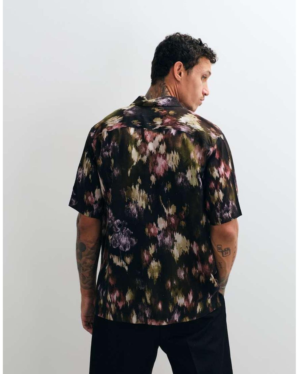 AllSaints Multicolor Wildflower Short Sleeve Distorted Floral Print Shirt for men