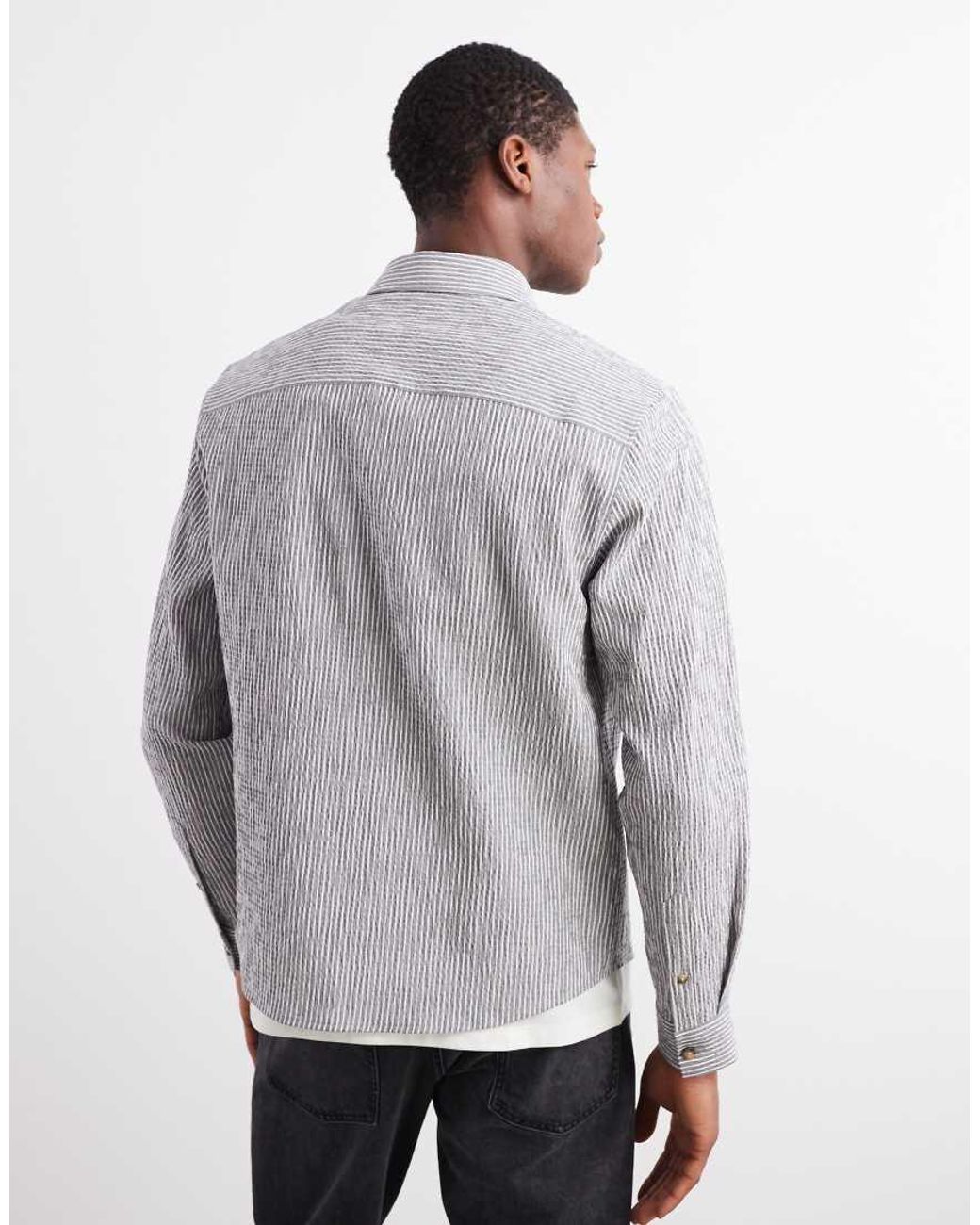 ASOS Gray Regular Fit Seersucker Stripe Shirt for men