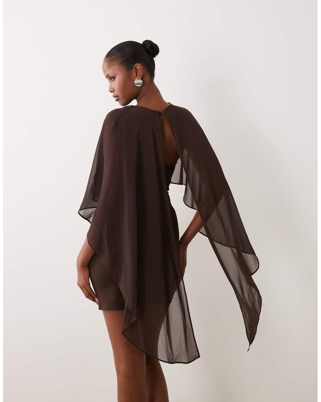 Gina Tricot Brown High Neck Mesh Cape Mini Dress