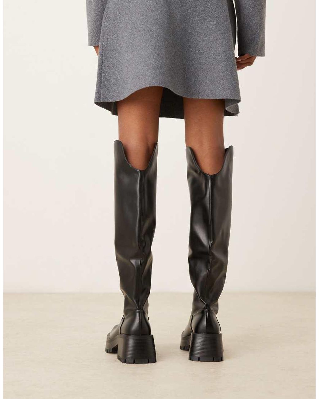 Raid Wide Fit Black Maureen Knee Boots With Buckle Detailing