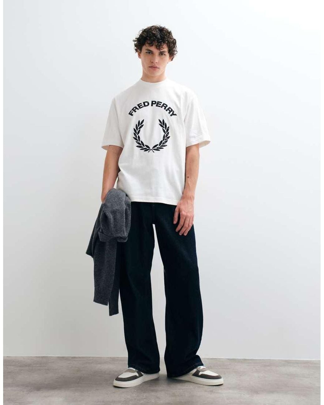Fred Perry White Tartan Applique Logo T-shirt for men