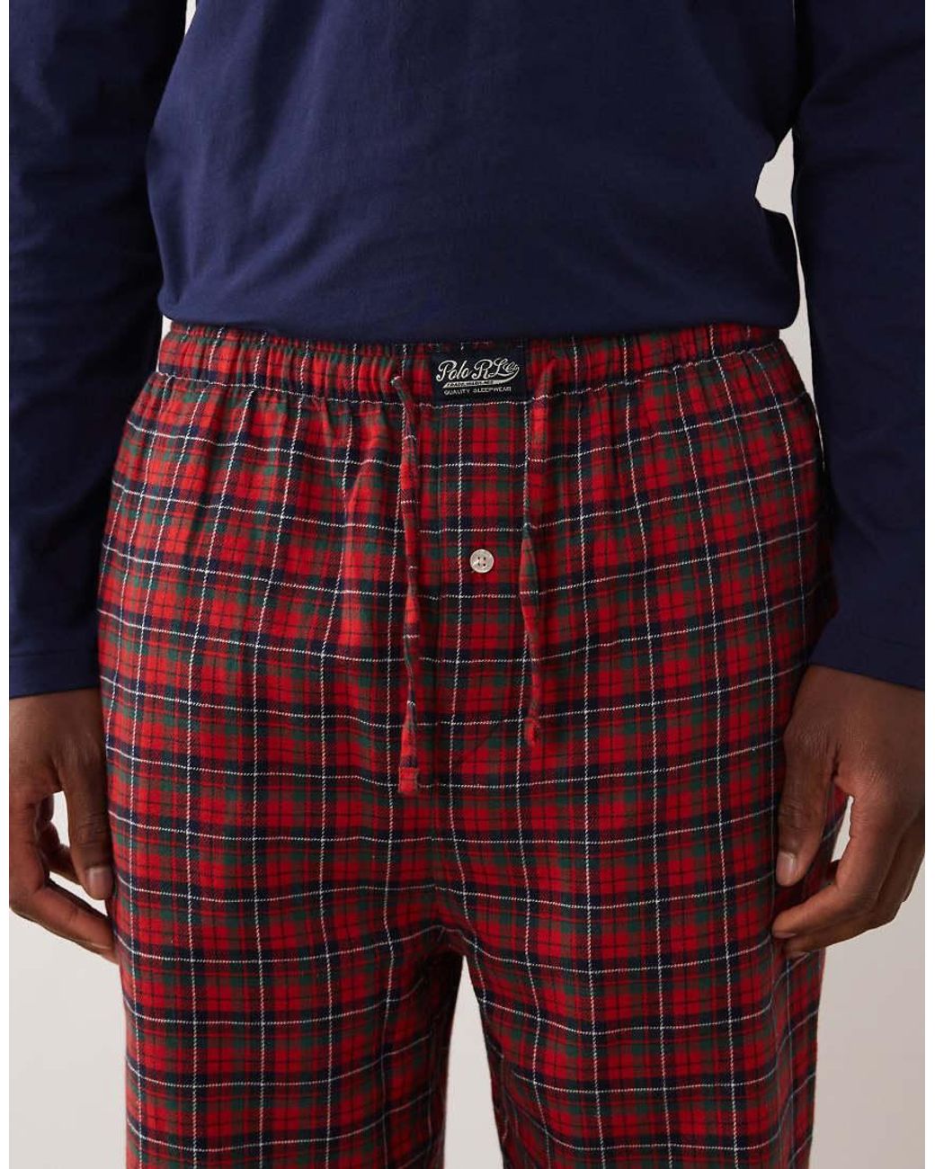 Polo Ralph Lauren Blue Logo Long Sleeve Top And Check Flannel Pyjama Trousers Set for men