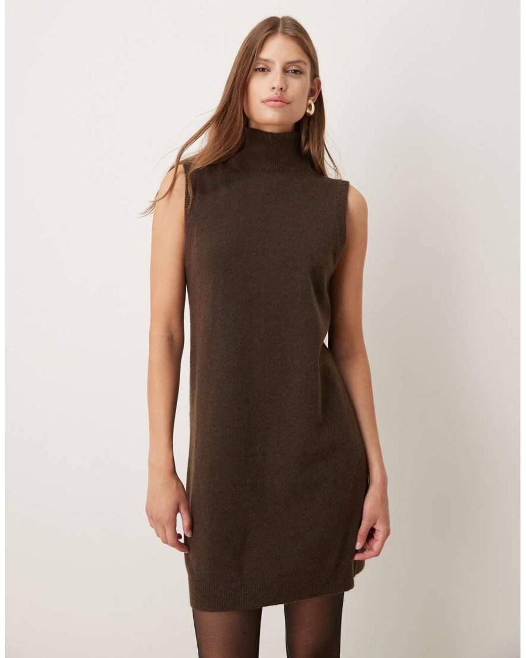 Mango Brown Turtle Neck Sleeveless Mini Dress
