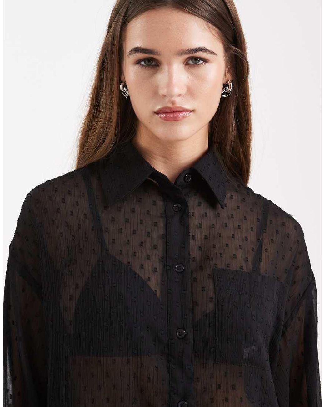 ASOS Black Sheer Dobby Detail Shirt