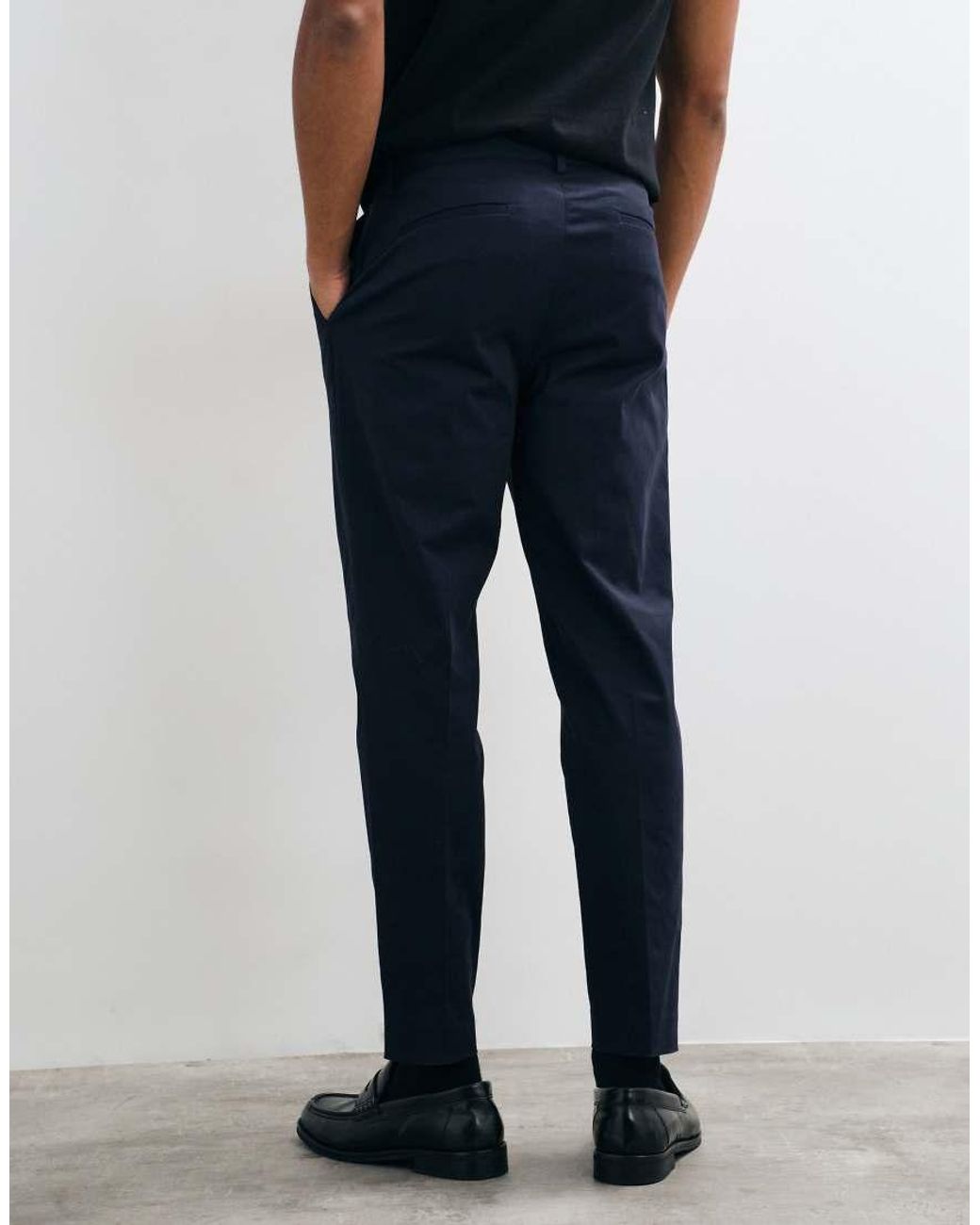 ASOS Blue Tailored Cotton Rich Tapered Chino Pants for men