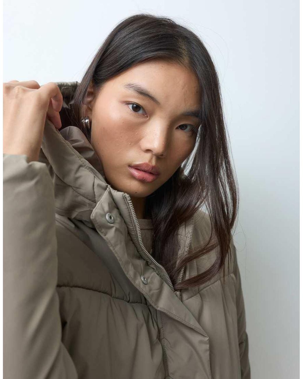 JJXX Gray Mid Length Puffer Jacket With Hood