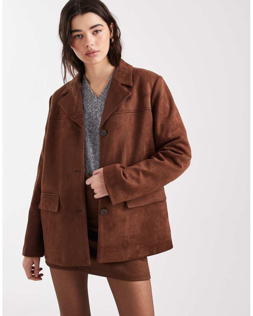 Pieces Brown Faux Suede Blazer Co-ord