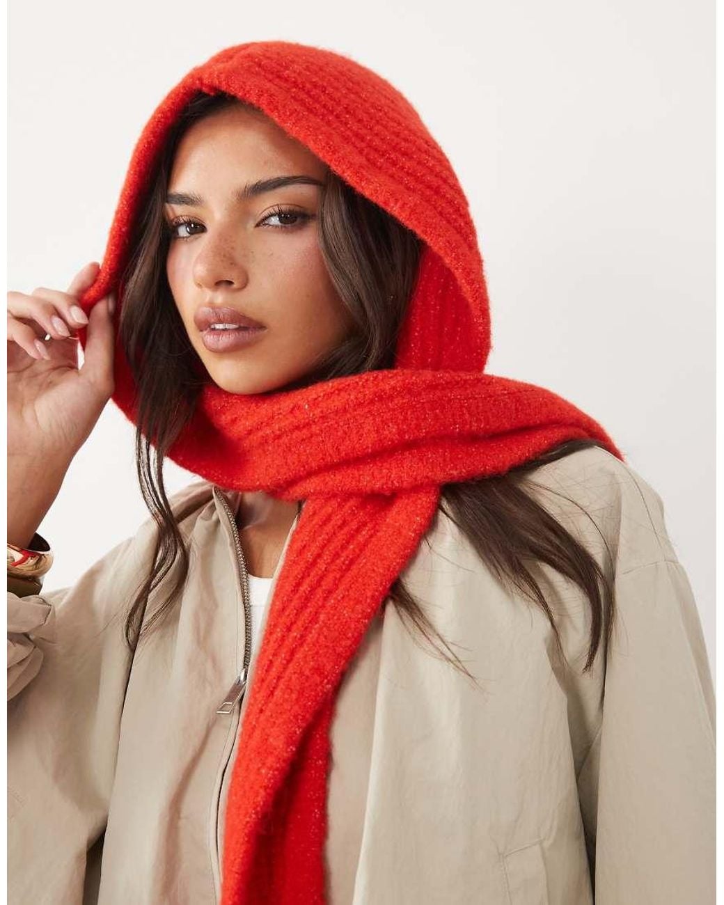 ASOS Red Knitted Hooded Scarf