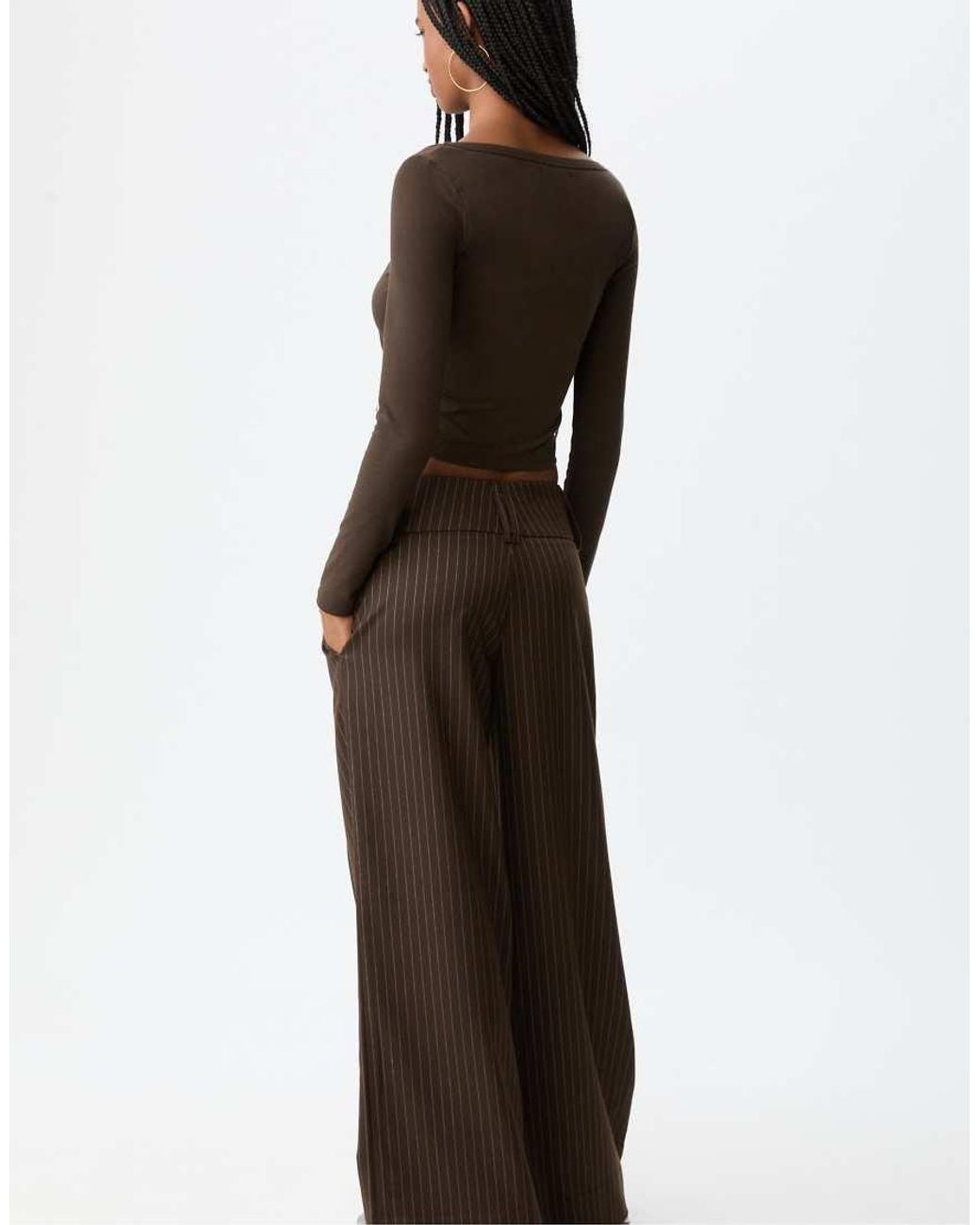 Stradivarius Brown Smart Trousers With Striped Waistband