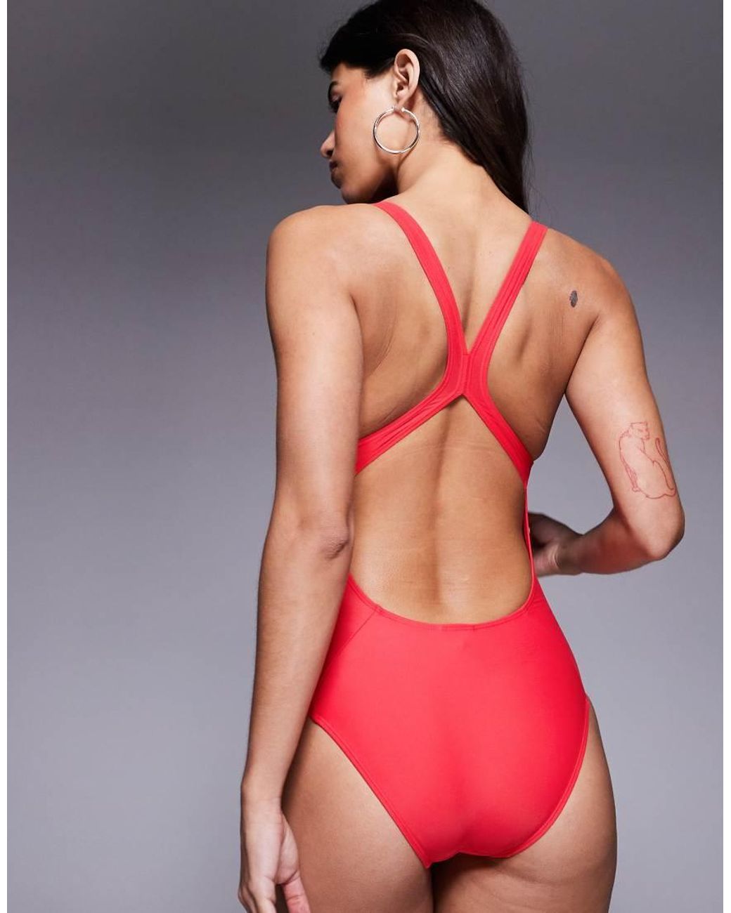 Adidas Originals Red Adidas Training 3 Stripe Swimsuit