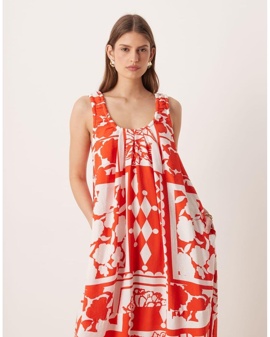 ASOS Red Scoop Ruched Neck Maxi Sundress