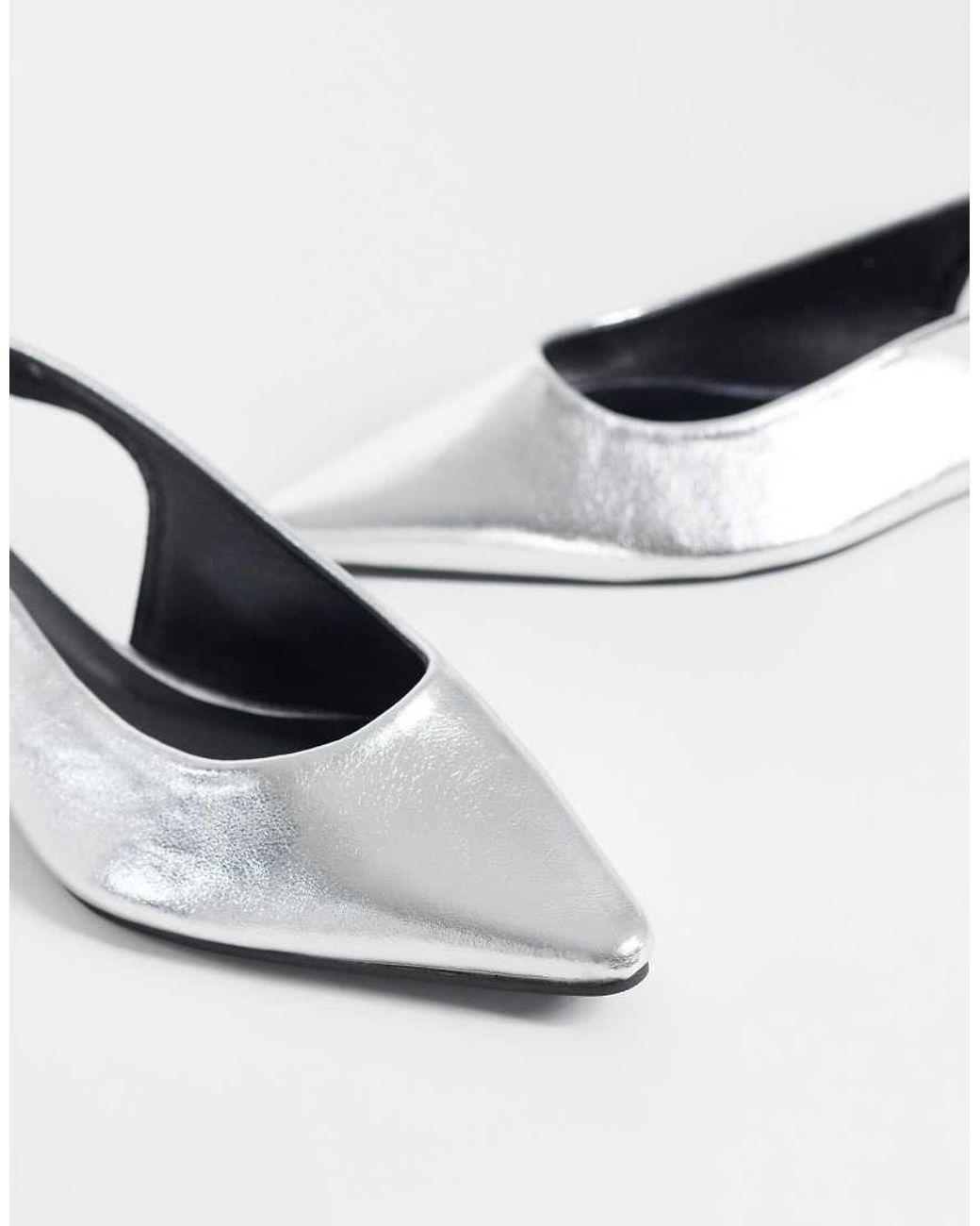SEQWL Wide Fit White Scar Sling Back Pointed Ballet Flats