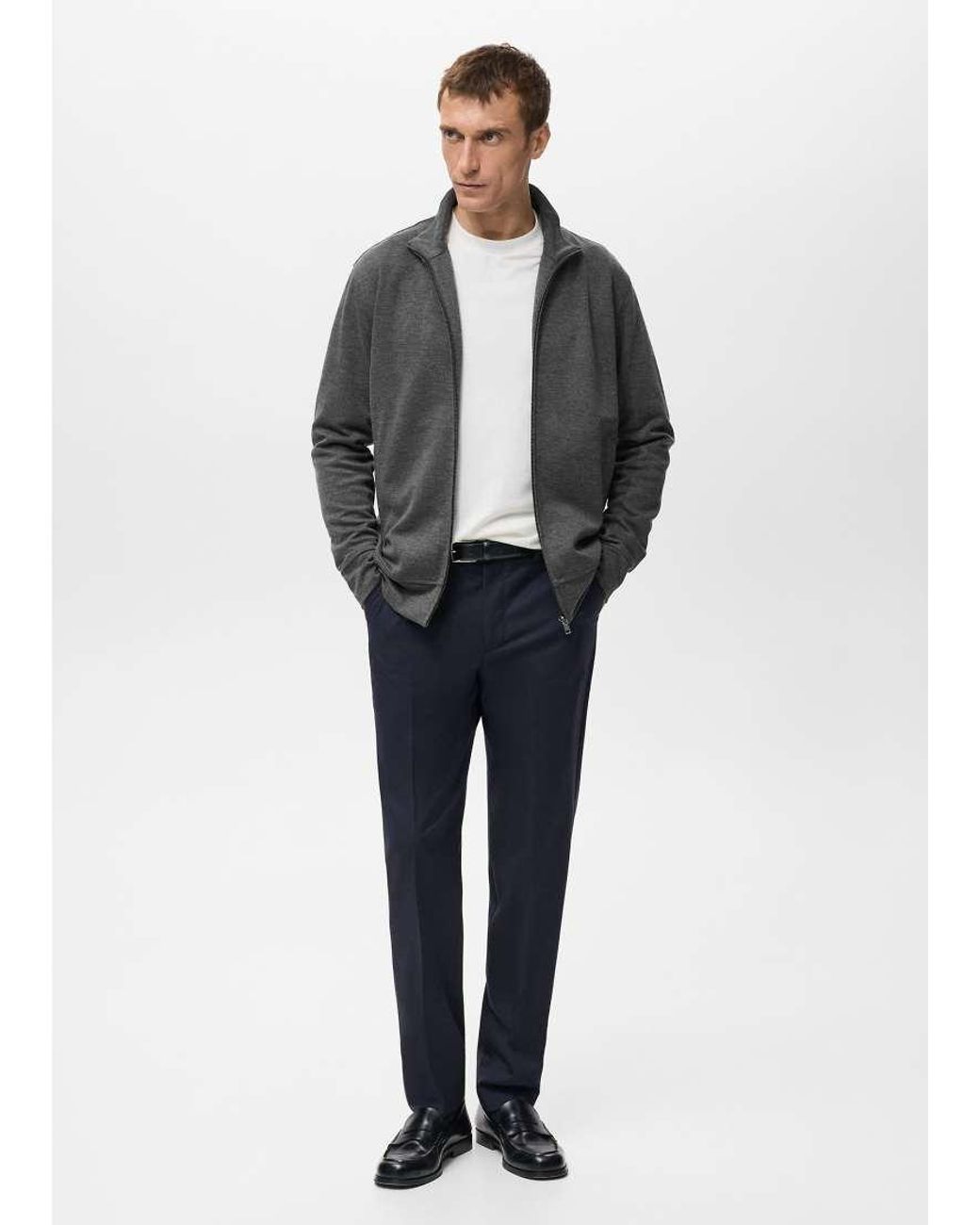 Mango Gray Cotton Mix Zip Through Sweatshirt for men