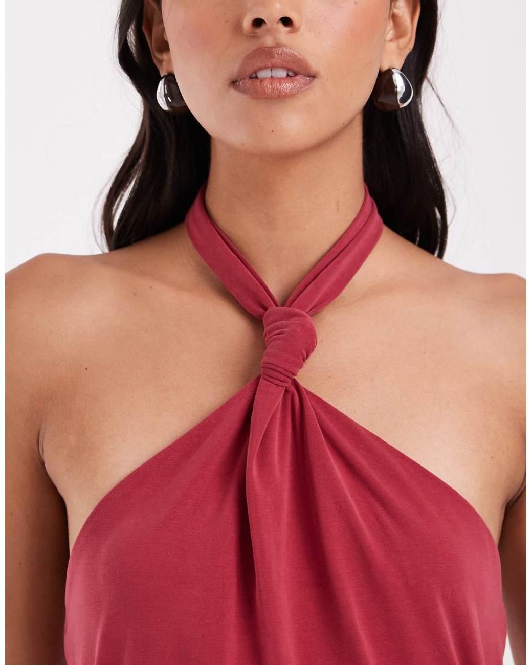 ASOS Red Modal Halter Knot Detail Top