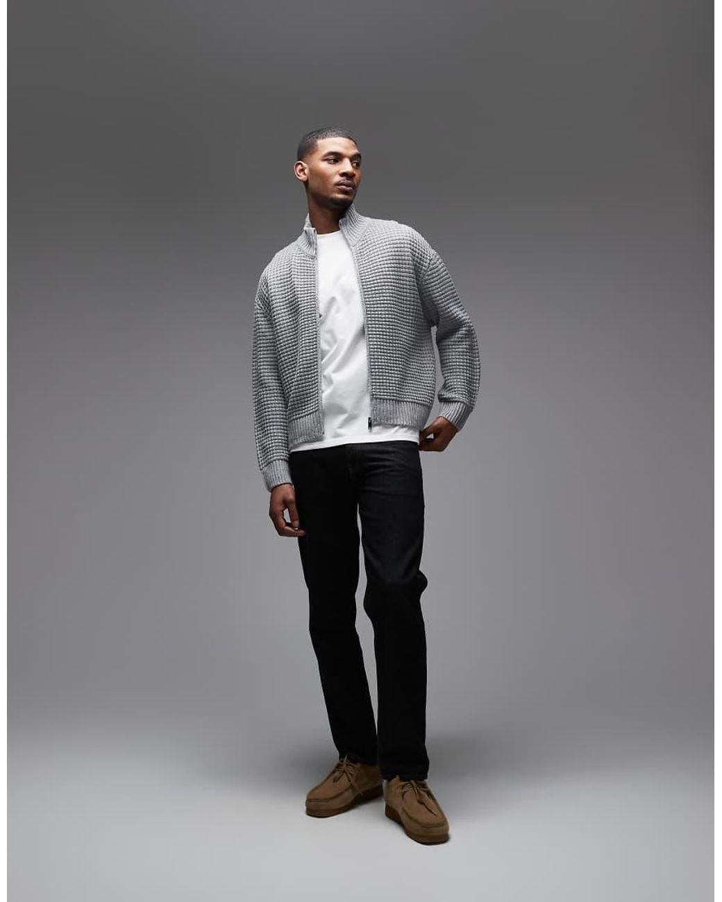 Collusion Gray Knitted Zip Through Jumper for men