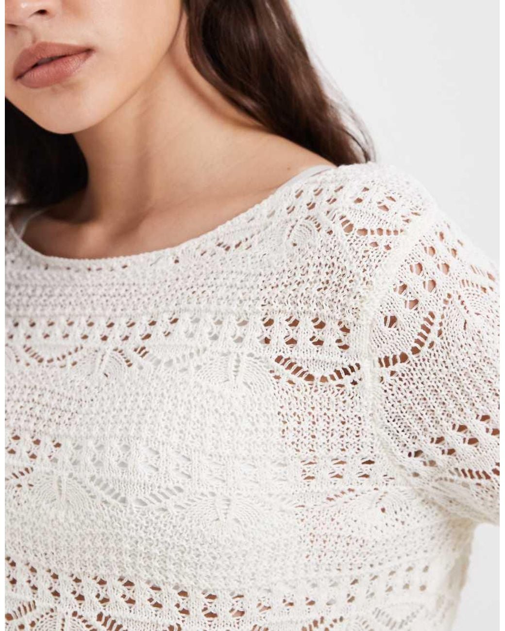 Pieces White Crochet Knitted Jumper