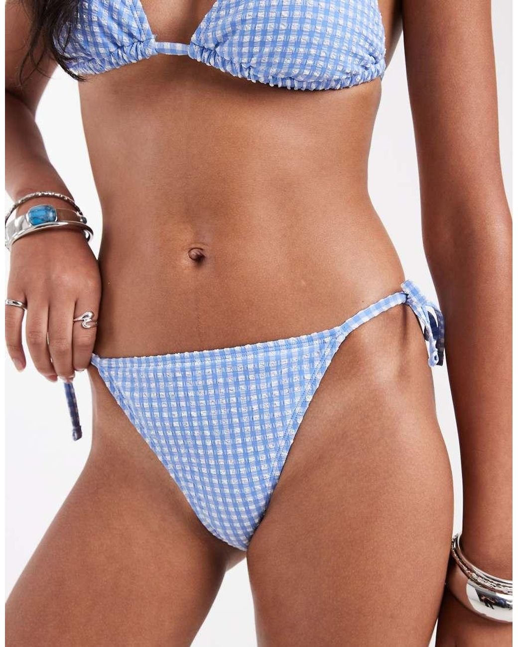 New Look Blue Gingham Tie Side Bikini Bottoms