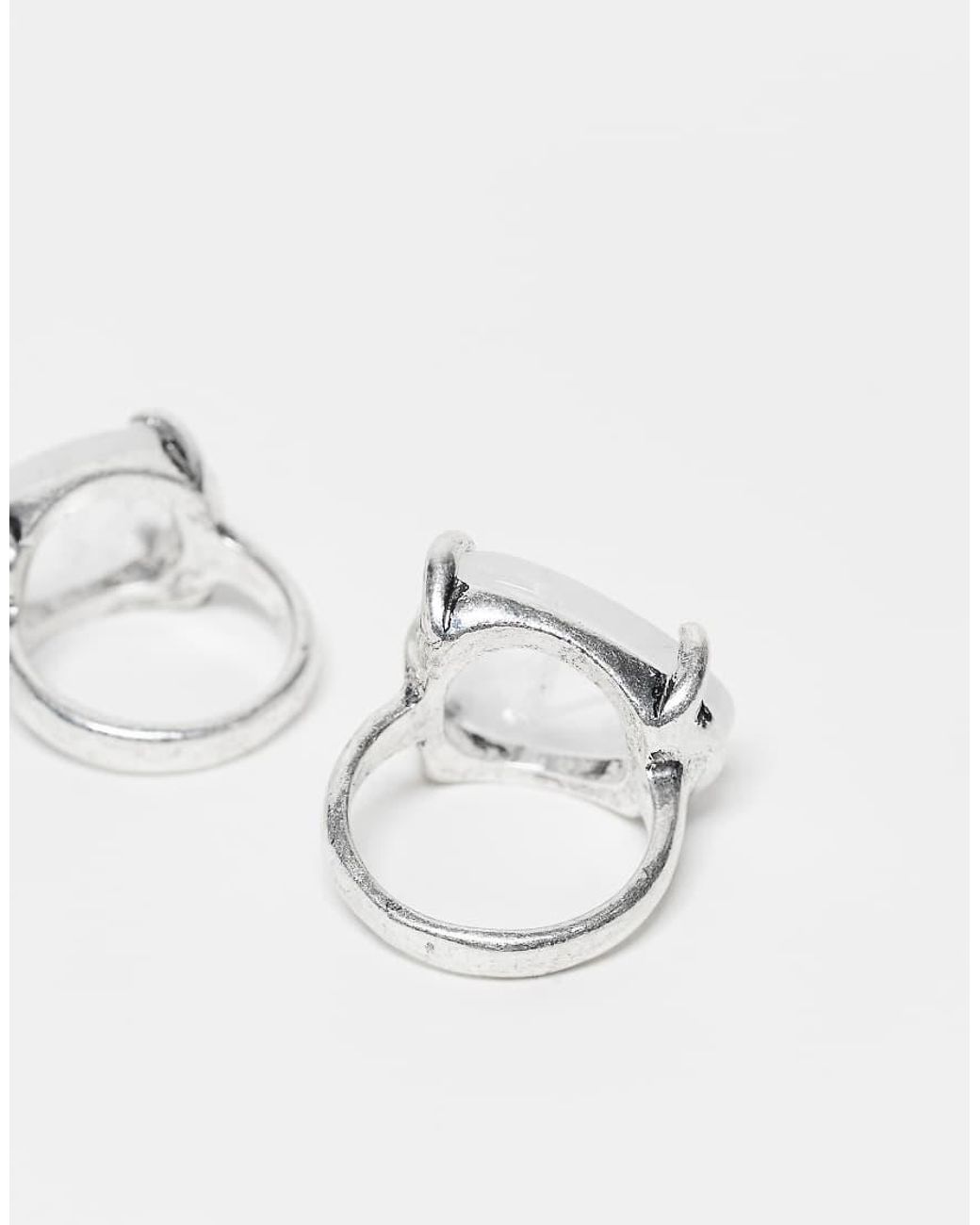 Reclaimed Vintage White Unisex 2 Ring Pack With Faux Stones