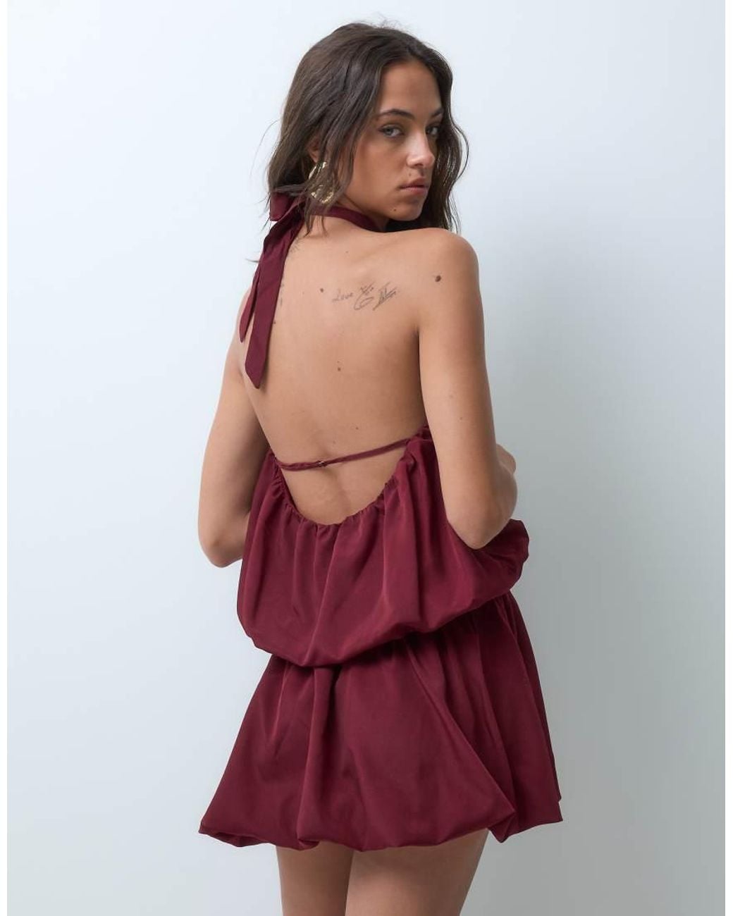 BRONZE SNAKE Red Halterneck Mini Dress Witth Bubble Hem