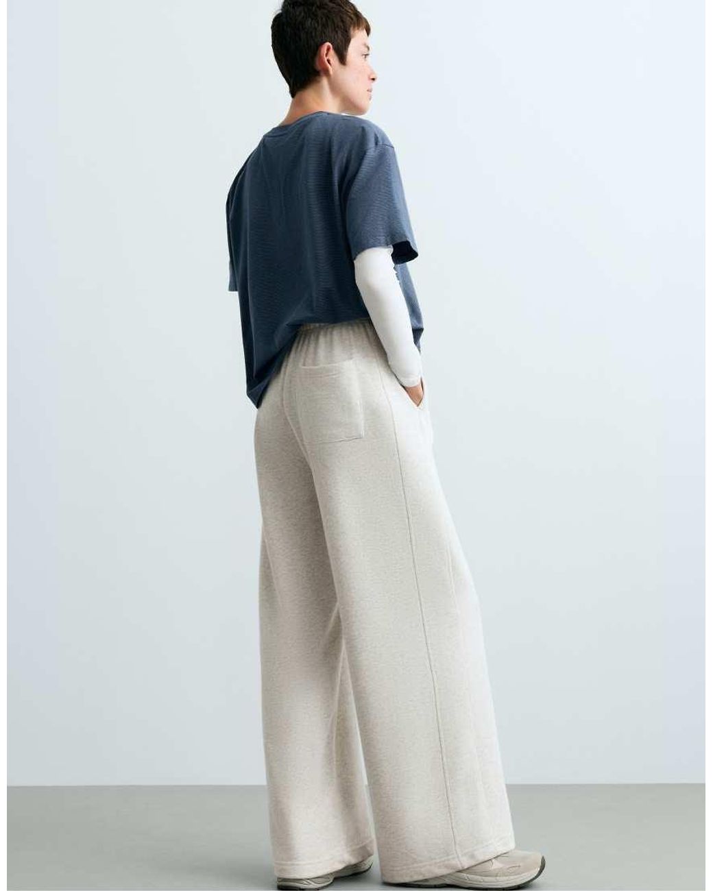 Oysho White Marl Cotton Straight-Leg Trousers