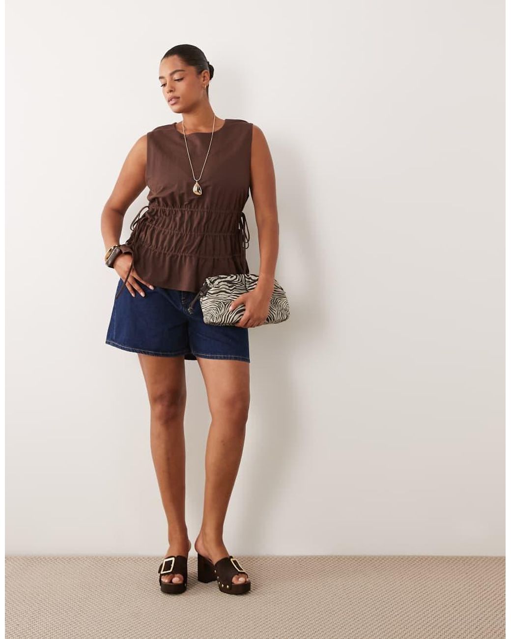 ASOS Brown Asos Design Curve Linen Look Sleeveless Top With Drawstring Waist