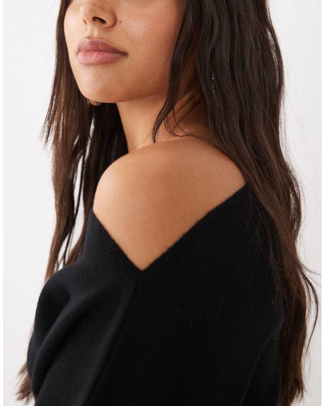 New Look Black Off Shoulder Lace Trim Jumper