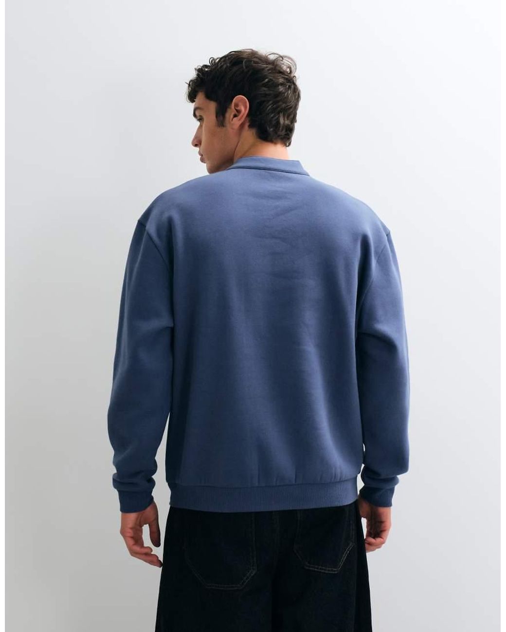 ASOS Blue Relaxed Sweatshirt With Zip And Velcro Fastening for men