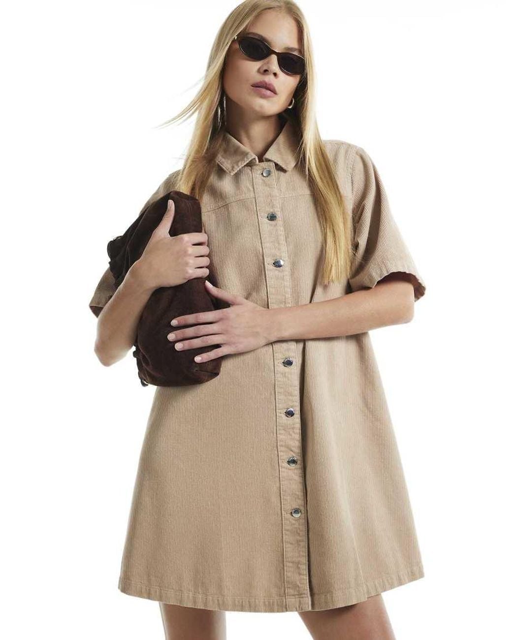 River Island Natural Corduroy Smock Dress