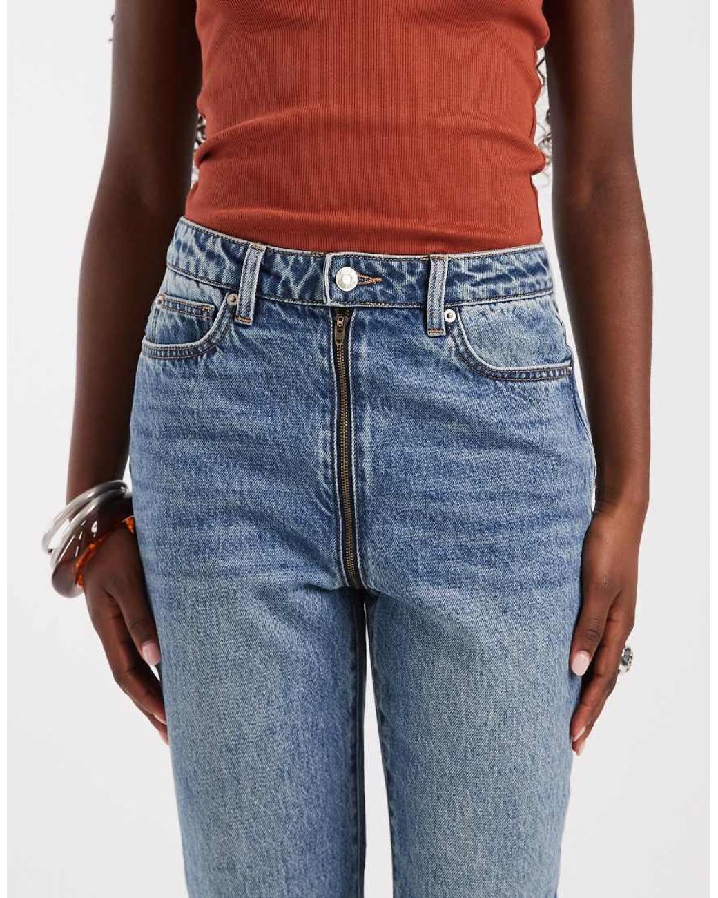 ASOS Blue Pipe Jeans With Zip Detail