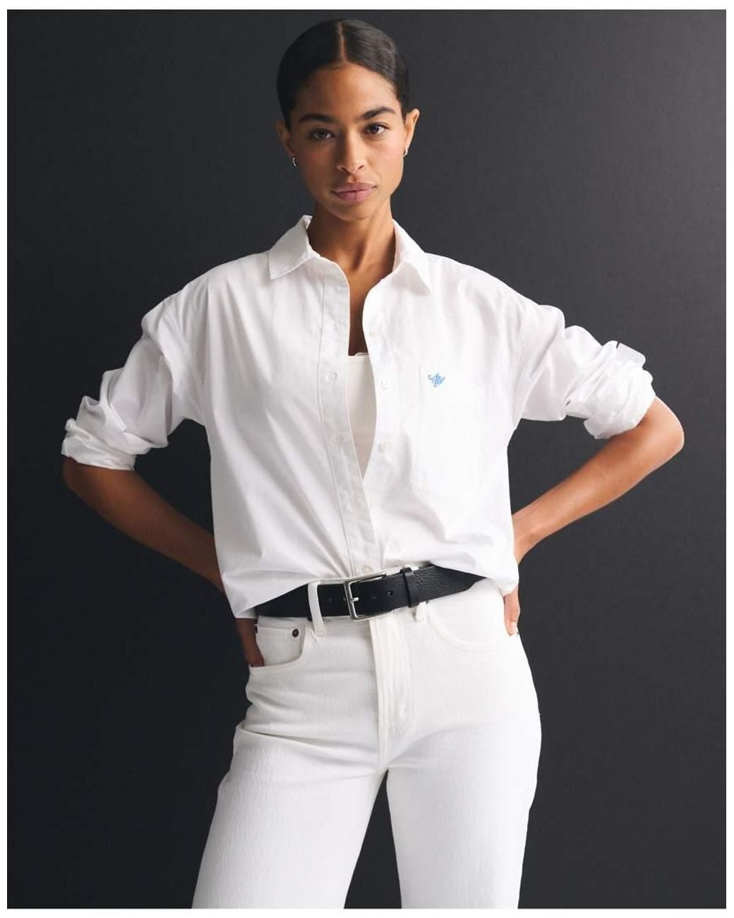 Abercrombie & Fitch White 100% Cotton Poplin Oversized Shirt