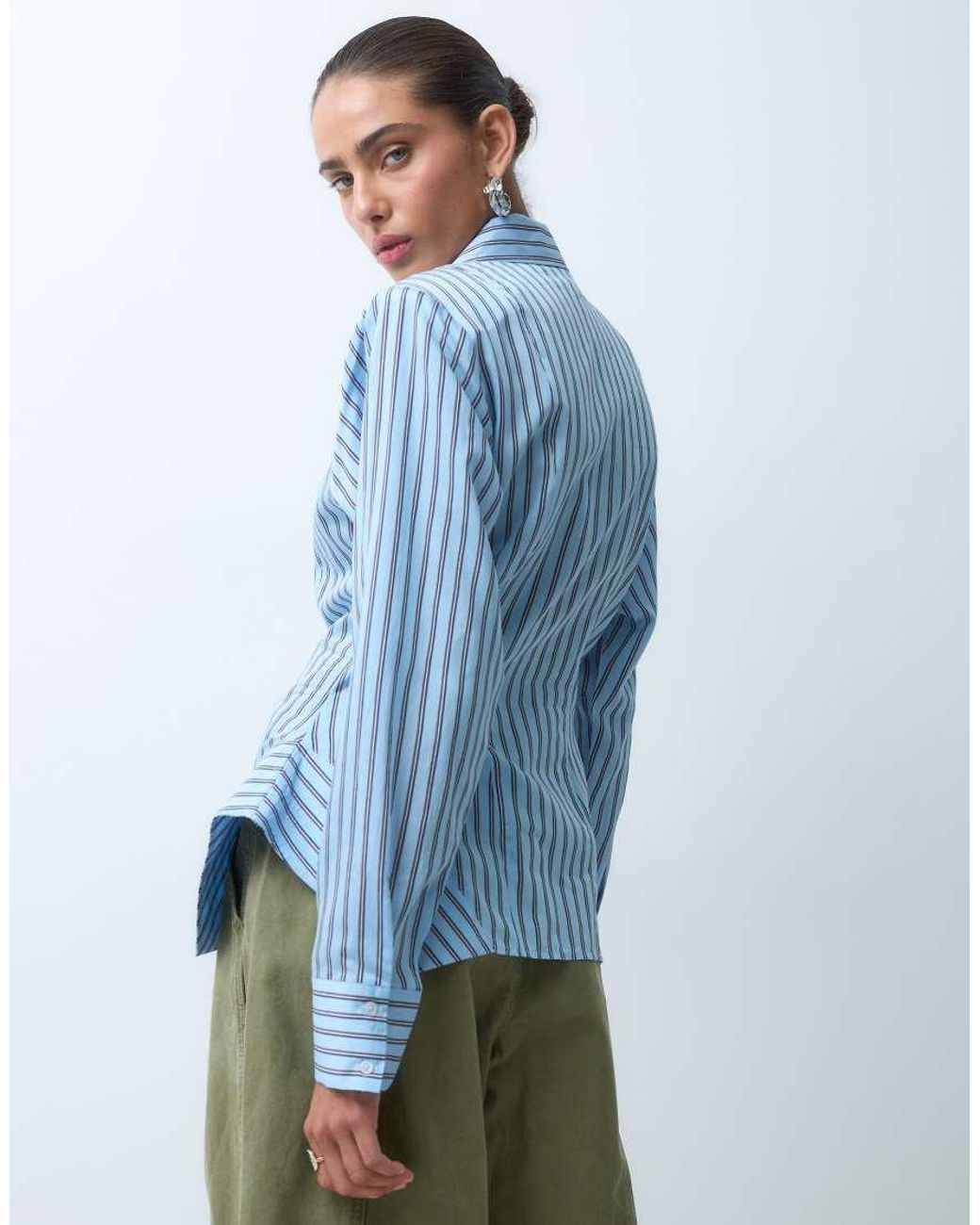 ASOS Blue Structured Peplum Shirt With Cinched Waist