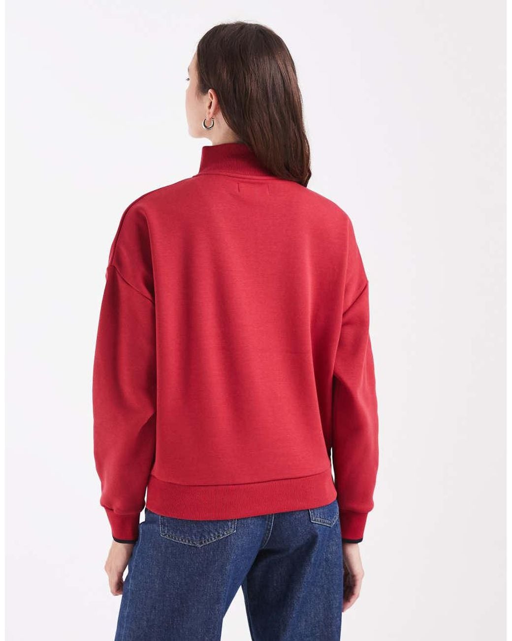 Fred Perry Red Half Zip High Neck Logo Sweatshirt