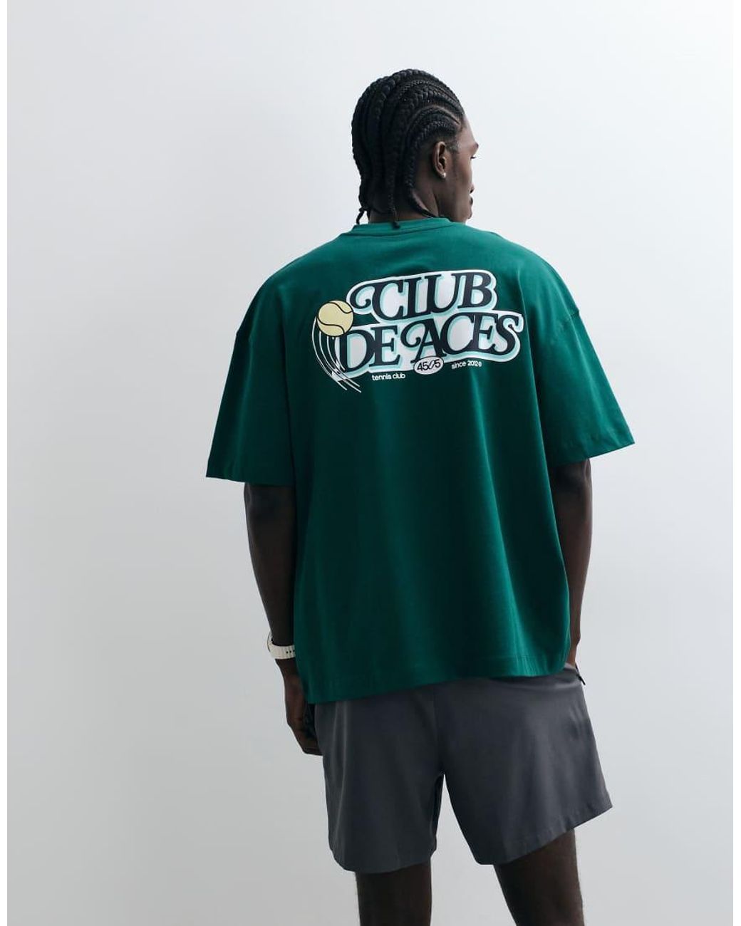 4505 Green Heavyweight Cotton Oversized T-shirt With Chest Print And Quick Dry Finish for men