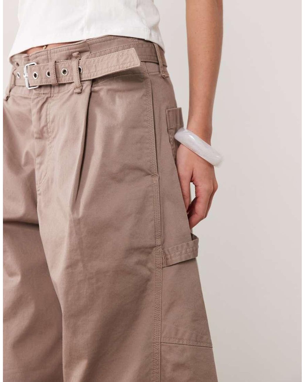 Abercrombie & Fitch Natural Belted Barrel Leg Pants