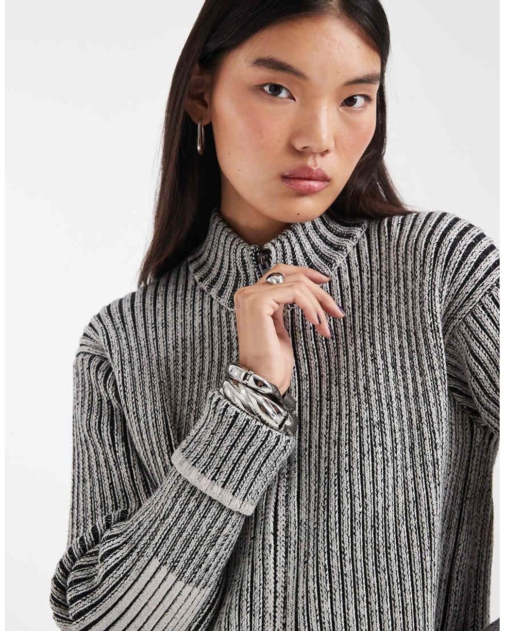 Rains Gray 31020 Sapa Zip Through Funnel Neck Knitted Cardigan