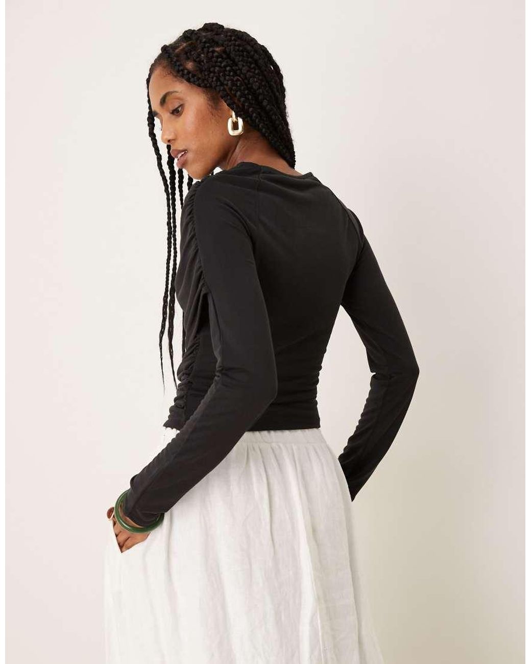 ASOS Black Modal Wrap Detail Long Sleeve Tee