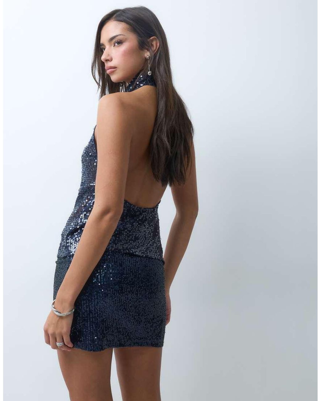 ASOS Blue Allover Sequin Micro Mini Skirt